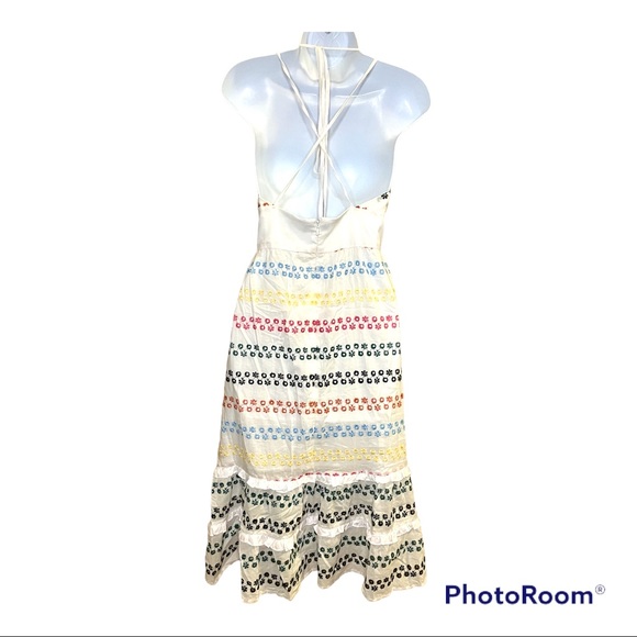 White Halter Embroidered Summer Dress - Picture 3 of 7